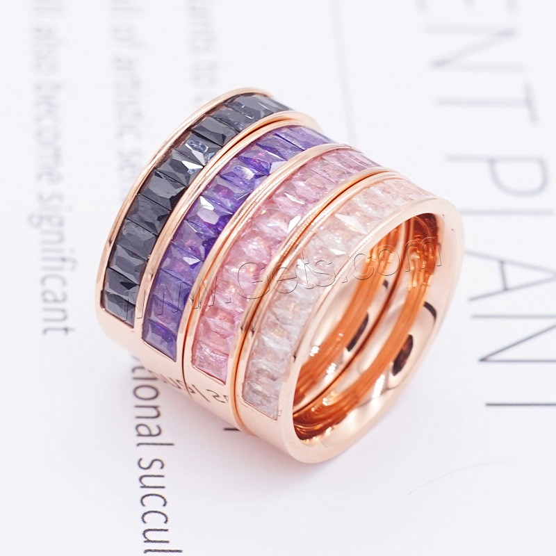 Titanium Steel Finger Ring, rose gold color plated, different size for choice & for woman & with rhinestone, more colors for choice, 4.3mm, Sold By PC