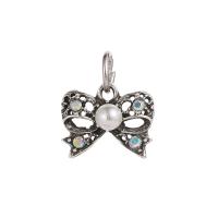 Zinc Alloy European Pendants, with Plastic Pearl, Bowknot, antique silver color plated, with rhinestone & hollow, 10-30mm Approx 4-4.5mm 