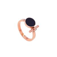 Titanium Steel Finger Ring, rose gold color plated & for woman & with cubic zirconia, 2.5mm 