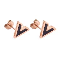 Titanium Steel Stud Earring, Letter V, rose gold color plated, fashion jewelry & for woman & enamel 