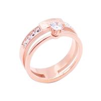 Titanium Steel Finger Ring, rose gold color plated, Double Layer & micro pave cubic zirconia & for woman, 6.5mm 