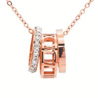 Titanium Steel Jewelry Necklace, with 5cm extender chain, rose gold color plated, oval chain & for woman & with rhinestone, 12mm Approx 15.75 Inch 