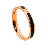 Titanium Steel Finger Ring, rose gold color plated, Unisex & epoxy gel & with rhinestone 