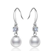 Cubic Zirconia Micro Pave Sterling Silver Earring, 925 Sterling Silver, with Shell Pearl, polished, fashion jewelry & micro pave cubic zirconia & for woman 