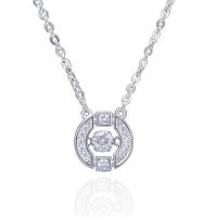 Cubic Zircon Micro Pave Sterling Silver Necklace, 925 Sterling Silver, with 55mm extender chain, polished, micro pave cubic zirconia & for woman Approx 16.3 Inch 