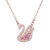 Cubic Zircon Micro Pave Sterling Silver Necklace, 925 Sterling Silver, with Crystal, with 30mm extender chain, Swan, rose gold color plated, micro pave cubic zirconia & for woman Approx 15.7 Inch 