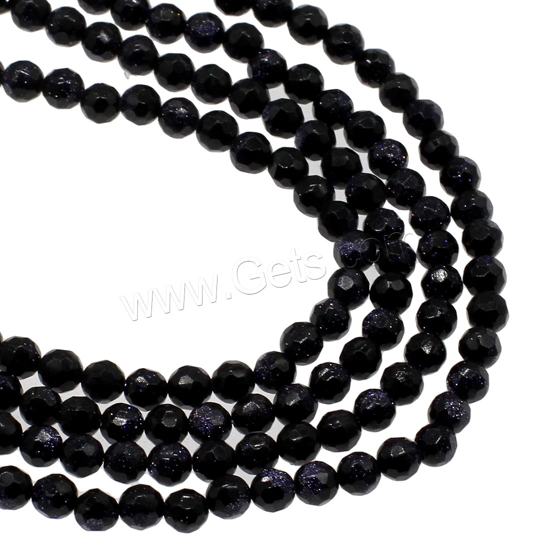 Blaue Goldstein Perlen, blauer Goldsand, rund, verschiedene Größen vorhanden & facettierte, schwarz, Bohrung:ca. 0.5mm, verkauft von Strang