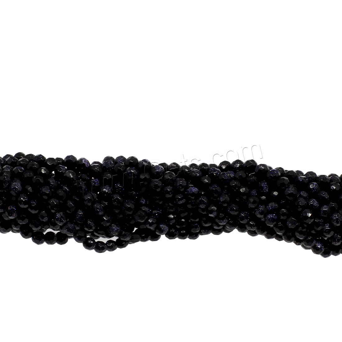 Blaue Goldstein Perlen, blauer Goldsand, rund, verschiedene Größen vorhanden & facettierte, schwarz, Bohrung:ca. 0.5mm, verkauft von Strang