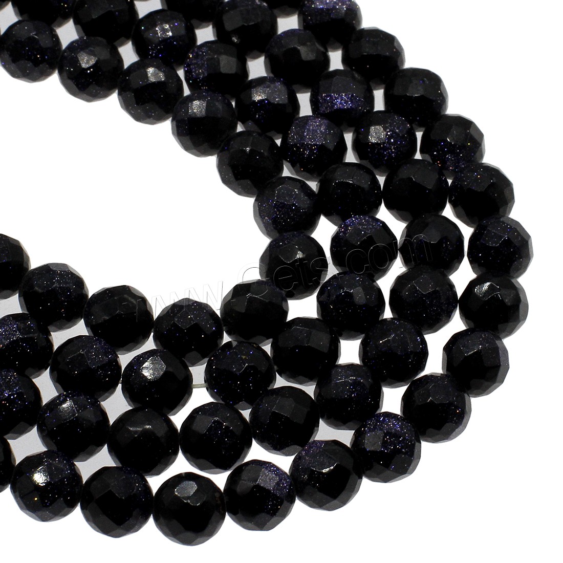 Blaue Goldstein Perlen, blauer Goldsand, rund, verschiedene Größen vorhanden & facettierte, schwarz, Bohrung:ca. 1mm, verkauft von Strang