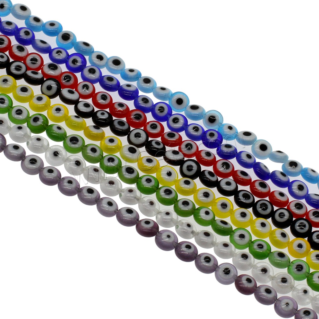 Perles de Murano Evil Eye, chalumeau, Plat rond, motif de mauvais œil & normes différentes pour le choix, plus de couleurs à choisir, Trou:Environ 0.8mm, Vendu par brin