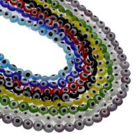 Böser Blick Lampwork Perlen, flache Runde, böser Blick- Muster & verschiedene Größen vorhanden, keine, Bohrung:ca. 0.8mm, verkauft von Strang