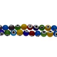 Böser Blick Lampwork Perlen, rund, böser Blick- Muster & verschiedene Größen vorhanden, gemischte Farben, Bohrung:ca. 1mm, verkauft von Strang