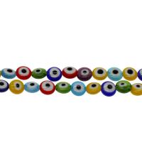 Böser Blick Lampwork Perlen, flache Runde, böser Blick- Muster & verschiedene Größen vorhanden, gemischte Farben, Bohrung:ca. 0.8mm, verkauft von Strang