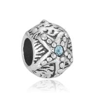 Rhinestone Zinc Alloy European Beads, Round, antique silver color plated, with rhinestone, blue, 10-15mm Approx 4-4.5mm 