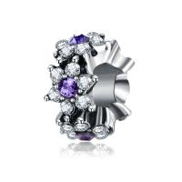 Rhinestone Zinc Alloy European Beads, silver color plated, with rhinestone, purple, 10-15mm Approx 4-4.5mm 