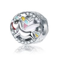 Enamel Zinc Alloy European Beads, silver color plated, with rhinestone, 10-15mm Approx 4-4.5mm 