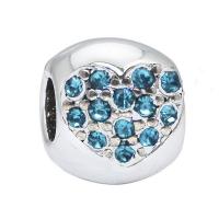 Rhinestone Zinc Alloy European Beads, silver color plated, with rhinestone, blue, 10-15mm Approx 4-4.5mm 