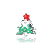 Пандора бусины сплава цинка эмаль, цинковый сплав, Рождественская елка, плакирован серебром, 10-15mm, отверстие:Приблизительно 4-4.5mm, 20ПК/сумка, продается сумка