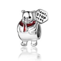 Enamel Zinc Alloy European Beads, Bear, silver color plated, red, 10-15mm Approx 4-4.5mm 