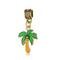 Zinc Alloy European Pendants, Palm Tree, gold color plated, enamel, green, 10-30mm Approx 4-4.5mm 