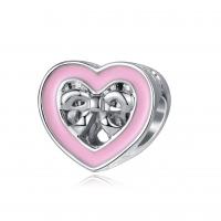 Enamel Zinc Alloy European Beads, Heart, silver color plated, pink, 10-15mm Approx 4-4.5mm 