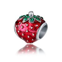 Emaille Zink Legierung Europa Perlen, Zinklegierung, Erdbeere, silberfarben plattiert, 10-15mm, Bohrung:ca. 4-4.5mm, 20PCs/Tasche, verkauft von Tasche