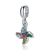 Zinc Alloy European Pendants, Pinwheel, silver color plated, with rhinestone, 10-30mm Approx 4-4.5mm 