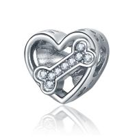 Rhinestone Zinc Alloy European Beads, Heart, silver color plated, with rhinestone & hollow, 10-15mm Approx 4-4.5mm 