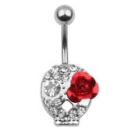 Stainless Steel Belly Ring, silver color plated, for woman & with rhinestone 