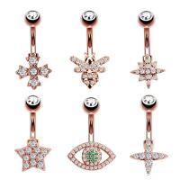 Stainless Steel Belly Ring & micro pave cubic zirconia & for woman 