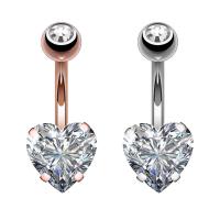 Stainless Steel Belly Ring, Heart, micro pave cubic zirconia & for woman 