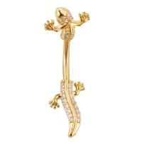 Stainless Steel Belly Ring, Gecko, micro pave cubic zirconia & for woman, golden 