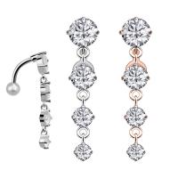 Stainless Steel Belly Ring, plated, micro pave cubic zirconia & for woman 