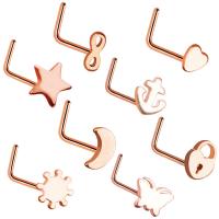 Stainless Steel Ear Piercing Jewelry, rose gold color plated, 8 pieces & for woman 
