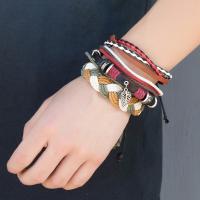 Wrap Bracelets, PU Leather, with Linen & Zinc Alloy, vintage & fashion jewelry & for man, 18cm Approx 7.086 Inch 