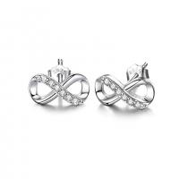 Sterling Silver Stud Earring, 925 Sterling Silver, Infinity, plated, micro pave cubic zirconia & for woman 