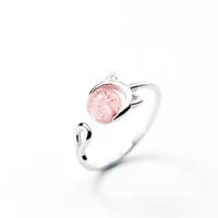 925 Sterling Silver Cuff Finger Ring, with Strawberry Quartz, plated, fashion jewelry & for woman, US Ring 