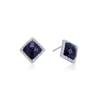 Sterling Silver Stud Earring, 925 Sterling Silver, with Purple Clay, Square, polished, with plastic earnut & micro pave cubic zirconia & for woman 