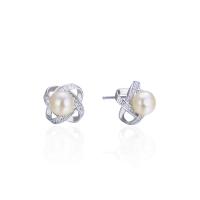 Sterling Silver Stud Earring, 925 Sterling Silver, with Shell Pearl, polished, with plastic earnut & micro pave cubic zirconia & for woman 