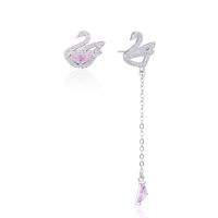925 Sterling Silver Asymmetric Earrings, Swan, plated, with plastic earnut & micro pave cubic zirconia & for woman 0c51.5mm 
