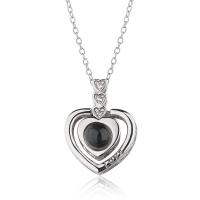 925 Sterling Silver Miniature Projection Necklace, with Glass, Heart, real silver plated, for woman 40+5cmuff0c 