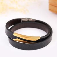 PU Leather Cord Bracelets, Stainless Steel, with PU Leather, Double Layer & fashion jewelry & Unisex, 10mm 