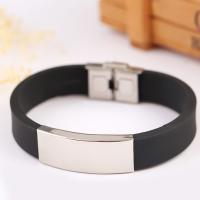Silicone Stainless Steel Bracelets, with Silicone, fashion jewelry & Unisex, black, 14mm Approx 8.4 