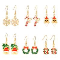 Zinklegierung Tropfen Ohrring, Messing Haken, goldfarben plattiert, 6 Stück & Weihnachts-Design & für Frau & Epoxy Aufkleber, verkauft von setzen