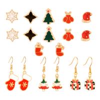 Zinklegierung Ohrring, goldfarben plattiert, neun Stück & Weihnachts-Design & für Frau & Epoxy Aufkleber, verkauft von setzen