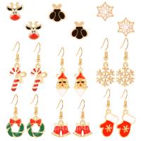 Zinklegierung Ohrring, goldfarben plattiert, neun Stück & Weihnachts-Design & für Frau & Epoxy Aufkleber, verkauft von setzen