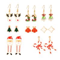 Zinklegierung Ohrring, goldfarben plattiert, 8 Stück & Weihnachts-Design & für Frau & Epoxy Aufkleber, verkauft von setzen