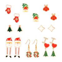 Zinklegierung Ohrring, goldfarben plattiert, 8 Stück & Weihnachts-Design & für Frau & Epoxy Aufkleber & mit Strass, verkauft von setzen