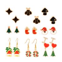 Zinc Alloy Earring, gold color plated, nine pieces & Christmas Design & for woman & epoxy gel & with rhinestone 