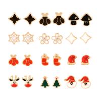 Zinc Alloy Stud Earring, stainless steel post pin, gold color plated, 12 pieces & Christmas Design & for woman & epoxy gel 
